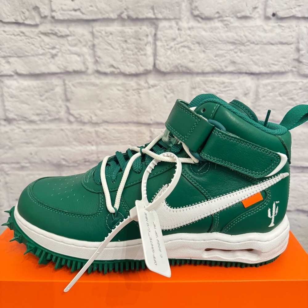 Nike AIR Force 1 MID X Off-White Mens Fashion Trainers in Green White Size 8 - Picture 2 of 7
